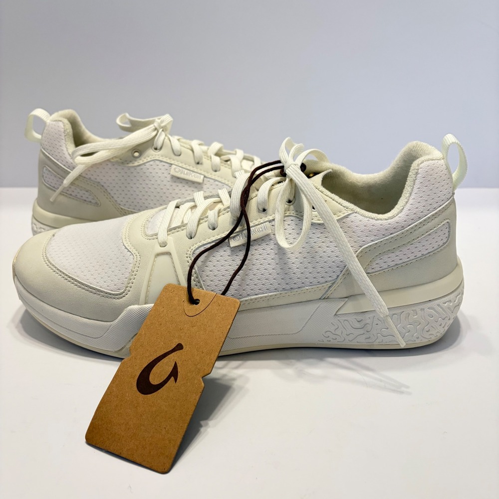 OluKai Anau Men Bright White Mesh Court Pickle Ball Sneakers 10545-WBWB Sz 10.5